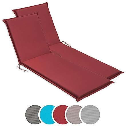sleepling 2er Set Auflage Gartenliege, Polster, 190x58 cm, 6 cm dick, Rot | Bequeme Liegenauflage, Sonnenliege Unterlage mit zwei Befestigungsbänder, Made in EU, OEKO-TEX, Waschbar bis 30 Grad