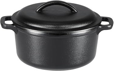 Amazon Basics Redondo Horno holandés de hierro fundido pretratado con asa doble, 1.89 l, Negro