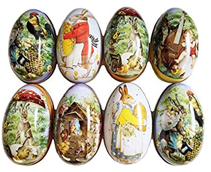 JANIUS Set of 8 Pieces Painted Eggshell Style tin Box for Easter