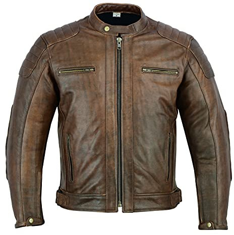 Texpeed Motorrad lederjacke herren mit protektoren - Braun Winter/Sommer Gesteppt echtleder Bikerjacke - Motorrad mit original biker rüstung gepanzert (EN 1621-1) Schutz L