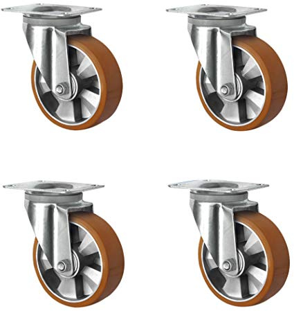CASCOO SETSHSH160BAU5D0N Rollensatz 4 Lenkrollen, Aluminiumfelge, Polyurethan, Durchmesser 160 mm, Schwerlast, Doppelkugellager, Traglast 1500 kg (4-er Pack)