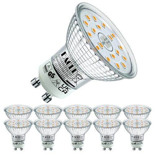 EACLL GU10 LED Bulbs Warm White 4.9W Equivalent 70W Halogen, Pack of 10, 515 Lumens 2700K, AC 230V Flicker-Free Spot Light, Wide Beam Angle 120°, Non-Dimmable Energy Saveing Reflector Lamp