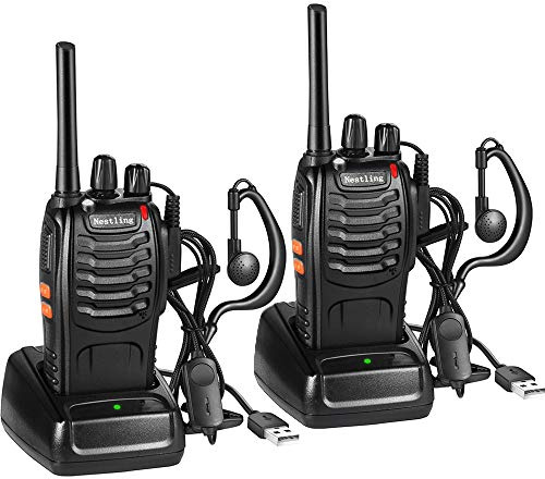 Nestling Funkgeräte Set,Walkie Talkie 16 Kanäle in beiden Richtungen,Handfunkgerät Eingebauter LED Taschenlampe mit USB Anschluß und Headset(2er Set)