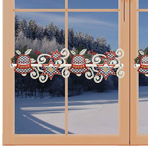 Weihnachtliche Feenhaus-Gardine Glocke mit Stern Mini-Scheibengardine aus Echter Plauener Spitze