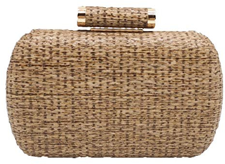 Boutique De FGG Sac à main décontracté en paille pour femmes, chaîne à bandoulière et sac à bandoulière en métal