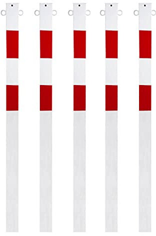BIGPACK 5x ROBUSTO Kettenpfosten, rot/w, einbetonieren, Stahl, 7x7 cm, 140 cm, Art.-Nr. 609282 | Absperrpfosten | Rammschutzpoller | Sperrpfosten