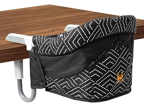 MTWML Tischsitz Baby ohne Tablett, Faltbarer Hochstuhl zum Anklemmen, Tragbarer Babysitz mit 5-Punkt-Gurt & Tragetasche, Sitzerhöhung für 6–36 Monate für Zuhause & Unterwegs(Streifen-Schwarz)