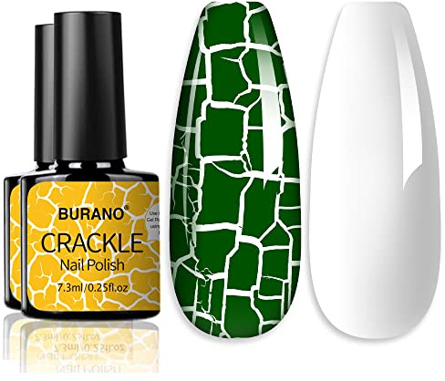Esmalte de uñas de gel agrietado brano, esmalte de uñas agrietado negro + esmalte de uñas de gel blanco 2 botellas necesitan Luz LED ultravioleta seca al aire (verde)