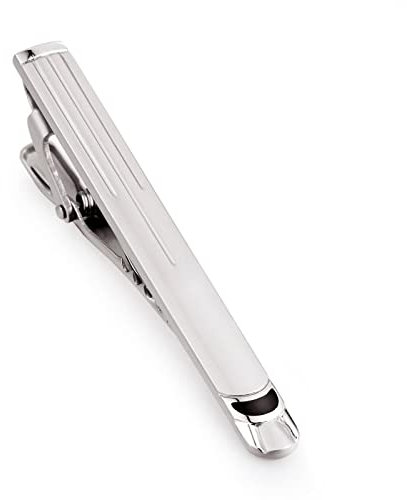 Krawattenklammern für Herren, Krawattennadel Silber mit Gravur Edelstahl Rechteckige Streifen Tie Clip 6.2CM Schmuck Geschenke