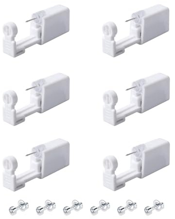 Ear Piercing Gun (6 Pieces), Painless Safety Ear Piercing Kit with Studs, Aseptic Earrings Disposable Gun, Ideal for Girls, Women and Men, White