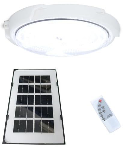 Lámpara de techo solar de 100 W, luz interior con control remoto y temporizador para cobertizo, garaje