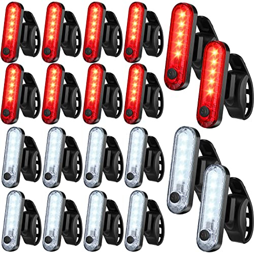 20 Pack USB Rechargeable LED Bike Tail Light Bicycle Rear Waterproof Bike Lights for Night Back Bicycle Taillights, 4 Light Mode Options, 20 USB Cables Included(Red, White)