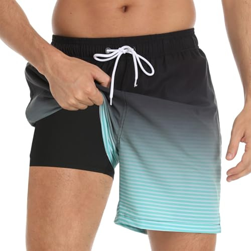 Outfit, vårbadbyxor för män med kompressionsnätfoder, snabbtorkande 2 i 1 shorts, justerbar dragsko väska, simbyxor, boardshorts för strand och surfing