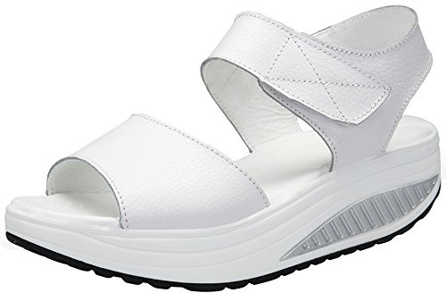 Mesing Sandali con Zeppa Donna Estivi Comode Pelle Platform Sandalo Eleganti Strappo Plateau Scarpe con Tacco Wedges per Camminare Bianco EU40