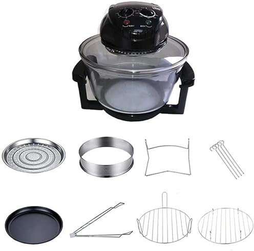 CAZARU Four à Convection Turbo, Four à friteuse à air électrique sans Huile, Four Grille-Pain de comptoir, friteuse à air électrique sans Huile Wave Four halogène, 7 QT Noir, Verre