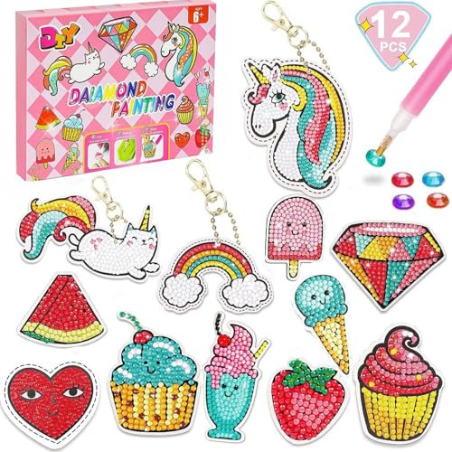 Afufu Kit Manualidades para Niños Niñas 6 7 8 9 10 11 12 Años, Juego de Manualidades Llaveros Diamond Painting, Mosaico Pegatinas Pintura Actividades Creativas de Bricolaje Regalo de Cumpleaños