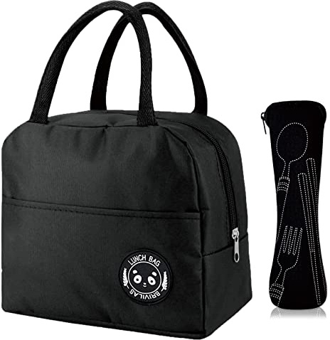 XOPOZON Sac Isotherme Repas 6L, Ensemble 5 Couverts de Camping, Sac à Déjeuner Imperméable Isolé de Lunch Box Convient pour École Bureau Pique-Nique (Noir)