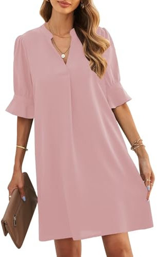 ANFTFH Dam midiklänning ärmlös sommarklänning västklänning casual fritidsklänningar knälång mode klänning A-linje klänning linne klänning, 1-grå rosa, XL