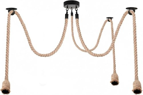DC VOLTAGE DIY Hanfseil Deckenleuchte Hängeleuchte Vintage Industrie Hängeleuchte E27 Sockel Fassung Landhausstil Neuheit Retro Seil Hängelampe für Café Esszimmer Restaurant Bar Hall