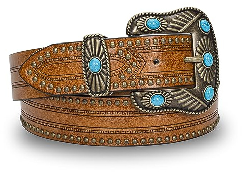 Western-Gürtel für Damen – Cowboy-Cowgirl-Leder-Taillengürtel mit Vintage-Western-geschnitzter Schnalle für Jeans, Hosen, Kleider