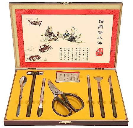 8-teiliges Meeresfrüchte Werkzeug Set Meeresfrüchte-Werkzeugset Hummer-Krabben-Knacker-Werkzeug Mit Hammer Löffel Rasierpinzette Gabel Schere Kleiner Hackklotz Meeresfrüchte-Muschelspalter Geschenk