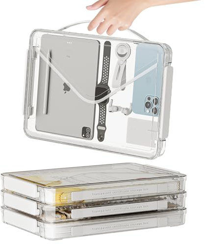 MSHOMELY Transparente Aktenbox, stapelbare Aufbewahrungsbehälter zum Organisieren von A4-Papier, 36,1 x 24,1 x 3,6 cm, 4 Stück