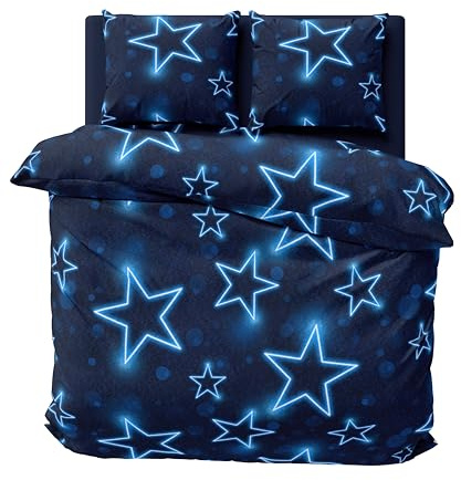 one-home Winter Bettwäsche Thermo Fleece Kuschelig Warme Bettbezüge Flauschig Warm Weich, Größe:3 teilig 200x200 cm, Farbe:Sterne blau