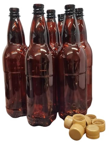 DIAH DO IT AT HOME 24 Pack 1L Amber PET Beer Bottles with Gold Screw Caps - Shatterproof & Pressure Resistant Bottles for DIY Home Brewing - UV Protection for Beer, Cider & Mead (Set of 24)