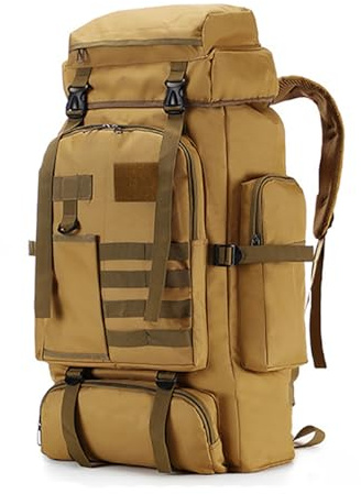 Kabxhueo Groß Wandern Rucksack 80l, Outdoor Militär Rucksack fur Herren Damen Molle Taktische Wanderrucksack Wasserdicht Trekkingrucksack Survival Notfall Backpack für Reisen Camping Trekking,Khaki
