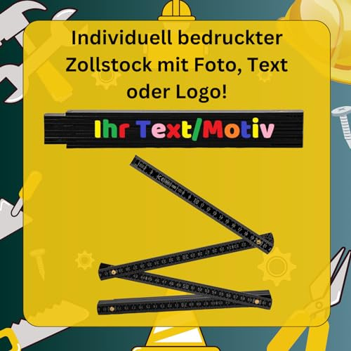 Zollstock individuell bedruckt mit Logo, Foto oder Text |Glieder-Maßstab mit Firmen-Logo oder Bild und Wunsch-Text | Meterstab individuell personalisierbar | schwarz 1 Stück