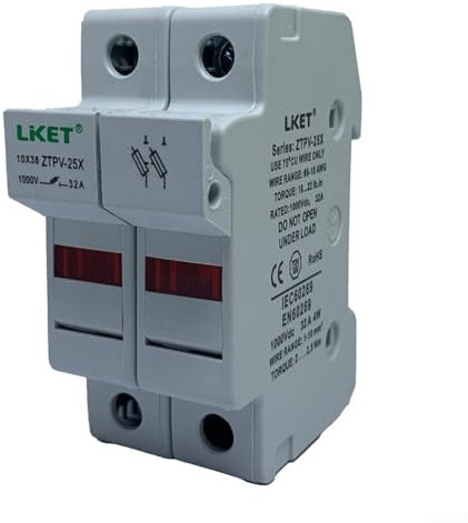 2P Solar PV Sicherung 1000V DC Sicherung 10x38mm PV mit LED-Sicherungshalter für Solaranlage mit großem Nennstrom (12A)