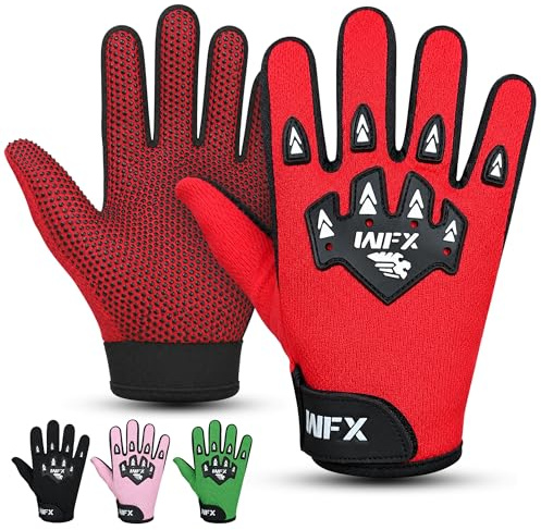 WFX Kids Bike Gloves for Young Riders, Protective Motocross Gloves with Secure Grip, Essential Dirt Bike, BMX & MTB Gloves for Kids (Red, M (6-8 Years) Kid)