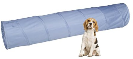 Relaxdays Hundetunnel, Spieltunnel für aktive Hunde, Hundetraining, 200 cm lang, Ø 40 cm, Faltbarer Agilitytunnel, grau