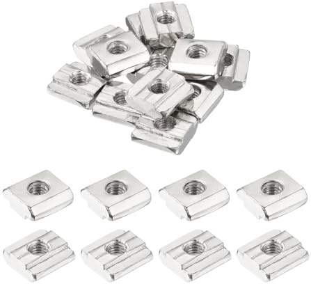 sourcing map 12Pcs M6 T Nut Tee Sliding Slot Nuts, T-Slot Nut Hammer Nut Block Square Nuts Fastener Carbon Steel Nickel Plated for Aluminum Extrusion Profile 3030 Series