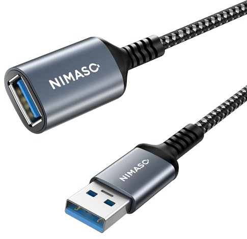 Nimaso Verlängerung Kabel 2 Stück 2M, USB 3.0 Verlängerungskabel A Stecker auf A Buchse mit Nylon Stoffmantel，5Gbps ultraschnelle Übertragung für Kartenlesegerät,Tastatur, Drucker, Scanner (Grau, 2m)