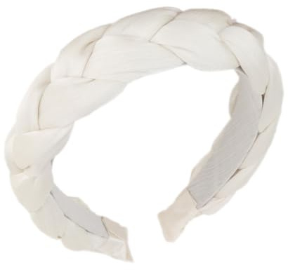 Blausky 1 Stück Damen Geflochtene Stirnbänder,Zopf Haarbänder,Rutschfestes Stirnband,Haar-Accessoire,Breiter Haarreifen,Haarband,Haarschmuck Haarreif,für Frauen und Mädchen,Breite 4 cm,Weiß