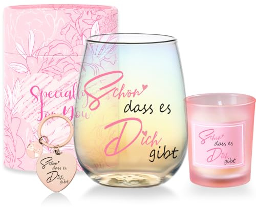 Yalucky Geschenke für Frauen Schön Dass Es Dich Gibt Geschenke für Freundin Weingläser Geburtstagsgeschenk für Frauen Freundin Mama Kollegen Partner Geschenk Weihnachten Hochzeit Dankeschön Geschenk