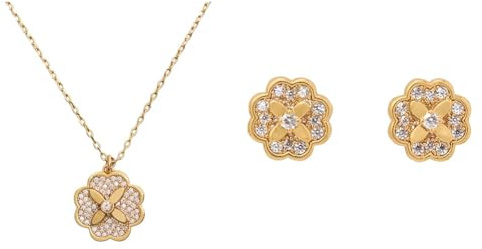 Kate Spade New York Heritage Bloom Necklace & Studs, Clear/Gold