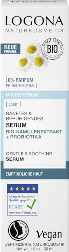 LOGONA Naturkosmetik PUR Sanftes & beruhigendes Serum Bio-Kamillenextrakt & Probiotika, pH-hautneutrale Feuchtigkeitspflege für empfindliche Haut, veganes Hautpflegeserum, 30ml