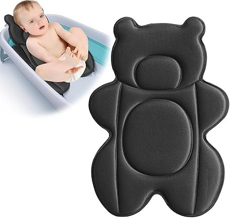 Ihaapsi Baby-Badekissen, passt in die meisten Baby-Badewannen, atmungsaktiv, weich, Baby-Badewannen-Unterlage, Badewannenkissen für Badewanne, Neugeborenen-Badematte mit 4 Saugnäpfen, Schwarz