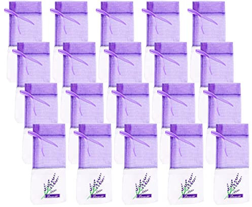 Lotsdonxia 20PCS Purple Sachet with Dried Lavender Flowers: Empty Lavender Bags for Freshening Closets, Drawers, and More with Natural Fragrance