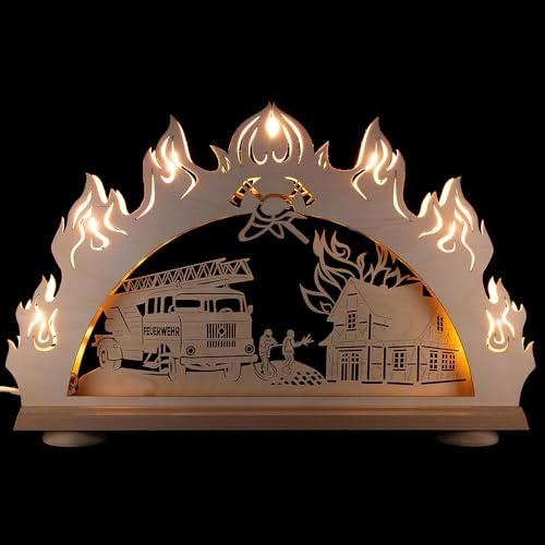 Erzgebirge Palast Saico 3D-Schwibbogen Feuerwehr - 52x32 cm