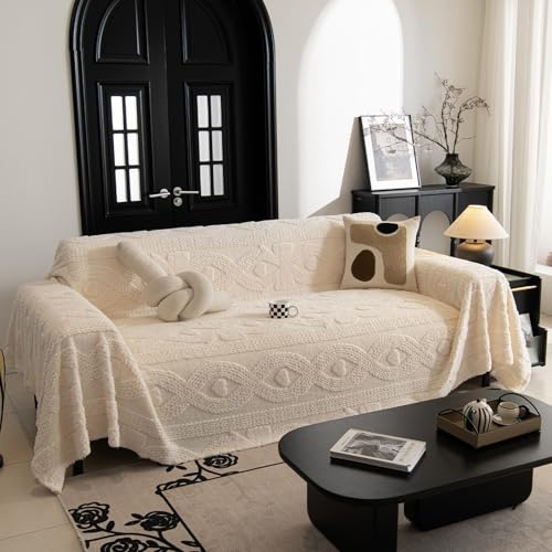 VanderHOME Felpa Manta Sofa, Otoño e Invierno Colcha Multiusos para Sofá, Mantas para Cama,Cálida Gruesa Alfombra de Sofá Súper Suave Cómodo Jarapas para Sofas 180 * 150cm-Beige