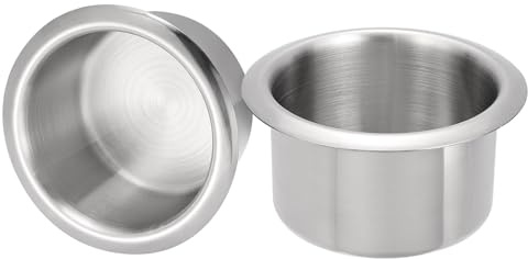 sourcing map 2 Pcs 201 Stainless Steel Drop-in Cup, 2.17 x 4.2 Drink Can Holder Bright Poker Table Cup Holder Insert for Sofa Boat Car Marine, Silver