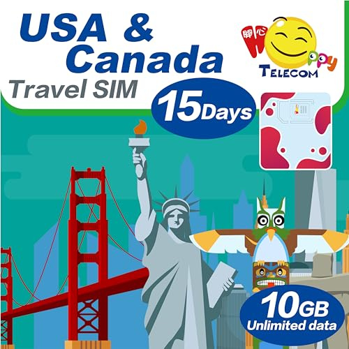 Happy 5G USA and Canada 15 Days Unlimited Data Travel Sim Card (excludes Alaska & Guam) | 10GB of 5G High-Speed Data Then 128kbps | Easy Activation | No Need Registration