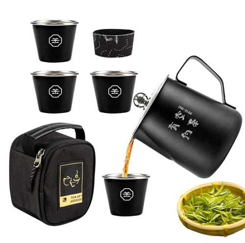 Service à thé de voyage, théière chinoise en acier inoxydable, bouilloire de camping résistante aux hautes températures, comprend 4 tasses à thé et accessoires, parfait pour la maison, les