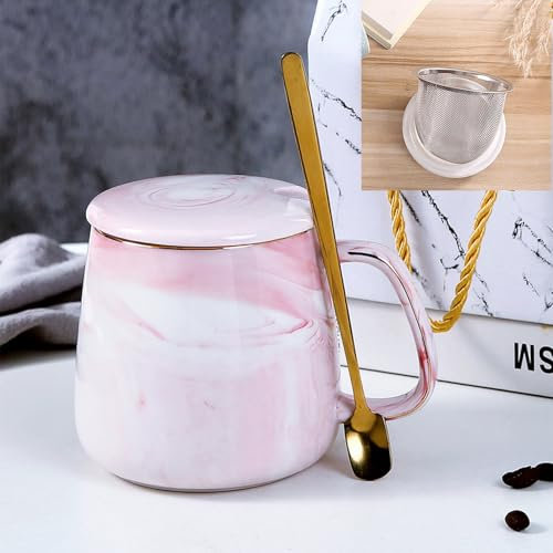 Xfeyaqlo Tasse The Motifs de Marbre, Tasse à Thé avec Infuseur, Mug Infuseur 400ml, Tasse a Cafe Ceramique, Partenaire du Thé de L'Après-Midi, Bon Choix de Cadeau (Rose)