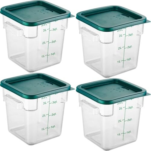 CURTA 4er-Set 3,8L Vorratsbehälter mit grünem Deckel & Skala – Lebensmittelbehälter für Mehl, Reis, Zucker & Getreide – NSF-zertifiziert – stapelbar