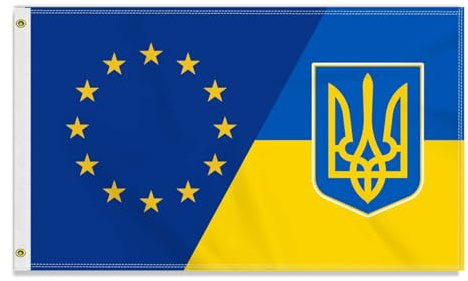 Große 90×150 CM Deutschland Europäische Union Ukraine Flagge, großes 150D Deutsch EU Ukrainisch Freundschafts banner,Strapazierfähige Deutschlandfahne Dekor Messingösen large European Union Ukraine