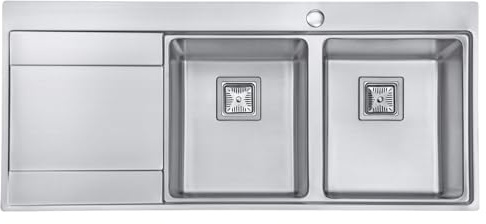 JASSFERRY Stainless Steel Kitchen Sink 1160 x 520mm, Double 2 Bowls Sinks with Left Hand Drainer, Square Strainer Waste